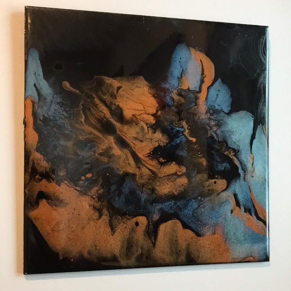 12 x 12” signed Original mixed media abstract painting with epoxy coat